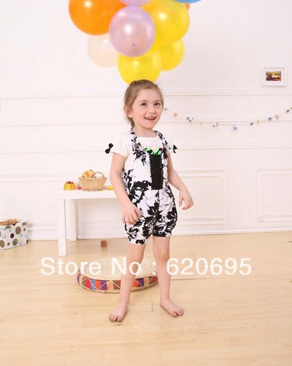 Free Shipping  Children's Clothing Wholesale (3pcs/lot )Summer Style Female Baby Clothes Printing Leisure Suspender Trousers