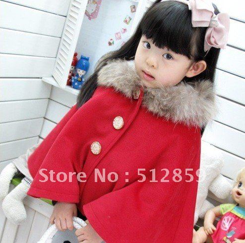 Free Shipping Children's clothing wholesale medium and small girl's hat wool cloak clothes coat