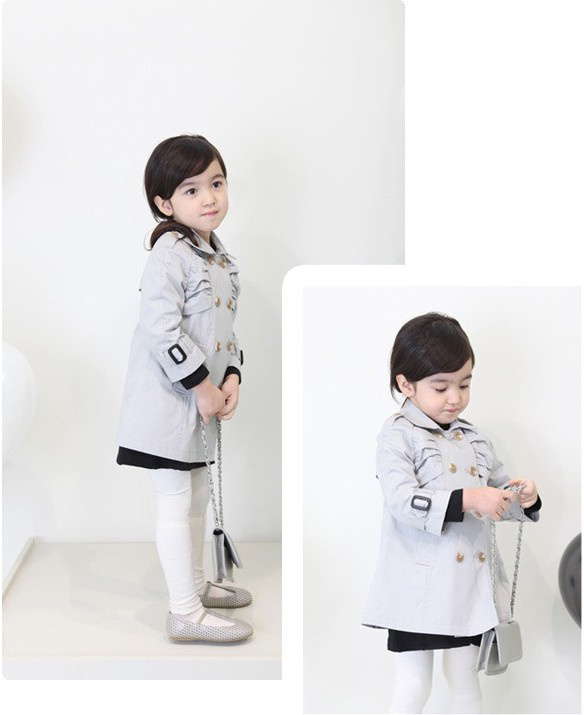 Free shipping Children's clothing winter female child solid color turn-down collar overcoat infant female solid color trench