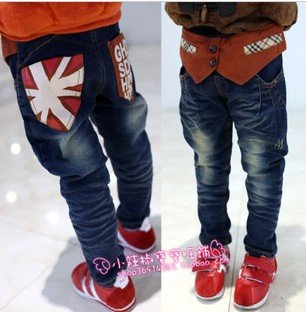 free shipping children's jeans personality neutral flag cowboy plus kids pants children's clothing children's trousers wholesale