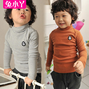 free shipping Children's Undershirt baby clothing autumn winter thick turtleneck basic shirt 10 colors