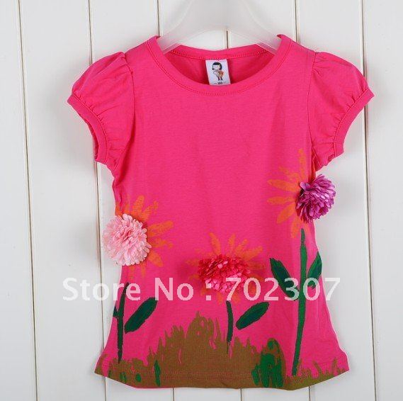free shipping children wear t shirt  designer shirt custom t shirt 8919 -1 hot pink