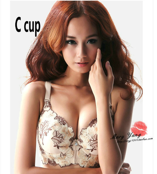 Free shipping China Wind embroidery flower sexy is designed specifically for plump women gathered adjustable bra C cup