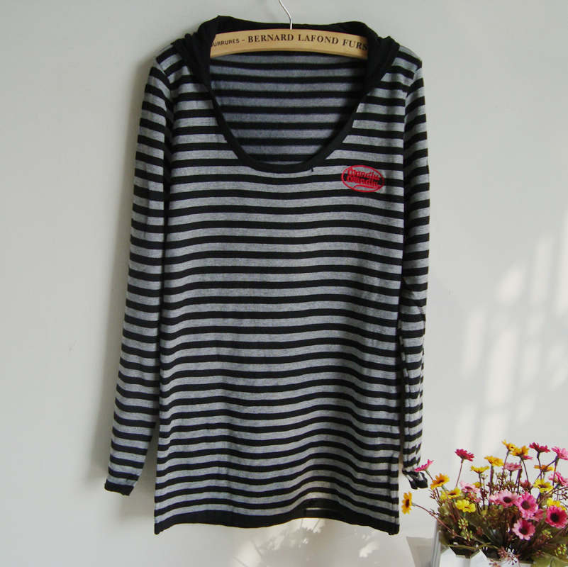 Free shipping. Chinese cabbage stripe with a hood knitted sweater classic navy style stripe navy style shirt 100% cotton sweater