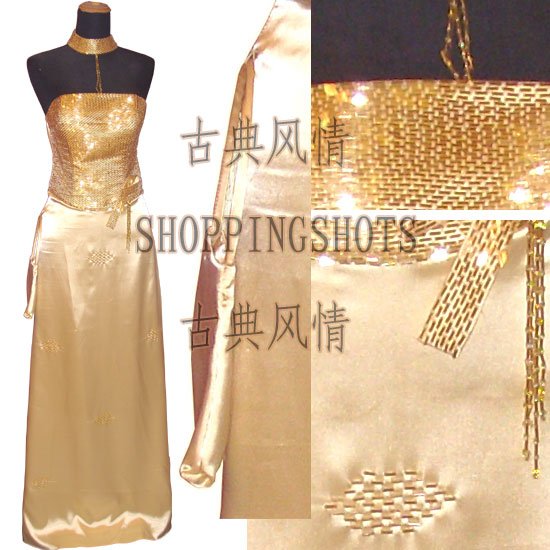 free shipping chinese gown dress qipao cheongsam wedding 080230 gold