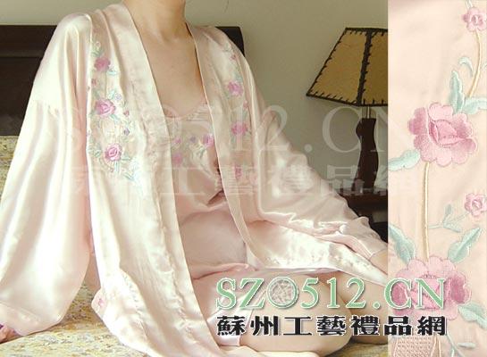 free shipping Chinese style Multicolour flower faux silk robe nightgown twinset dress bathrobe sleepwear fsy030