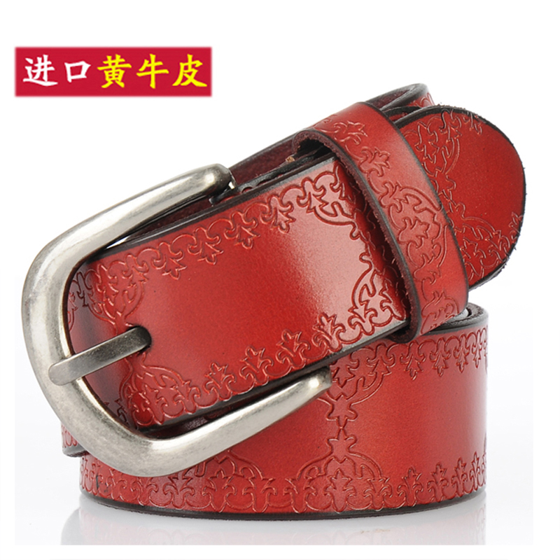 Free Shipping Classic fashion genuine leather wide belt Women all-match cowhide embossed leather belt street denim belt strap