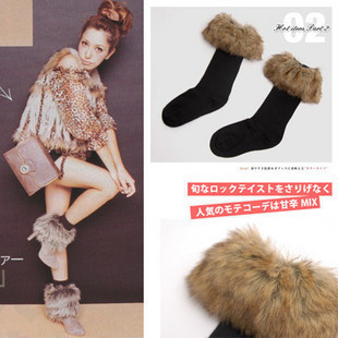 free shipping Classic long-haired fur roll up hem snow autumn and winter sock fur socks boot covers knee-high socks