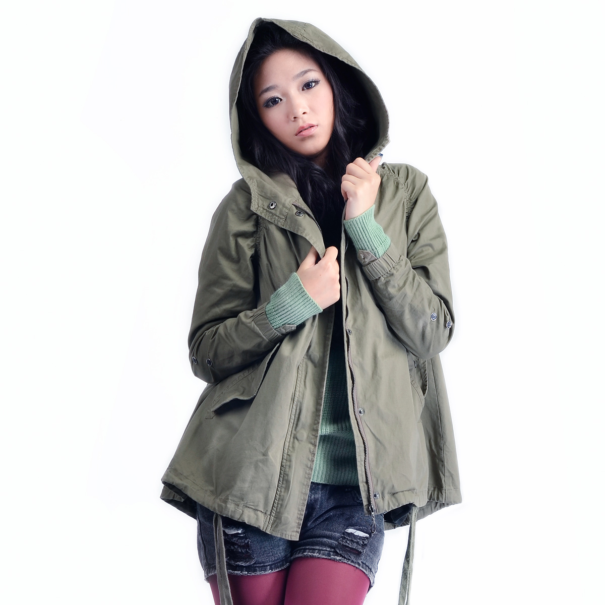 Free shipping Clen military women's waist slim hooded 100% cotton vintage autumn and winter trench
