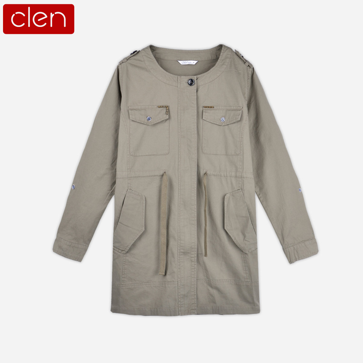 Free shipping Clen military women's waist slim o-neck epaulette 100% cotton autumn and winter trench