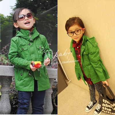 free shipping- Clip padded cotton trench autumn female child 100% cotton cloth with a hood outerwear clip padded trench