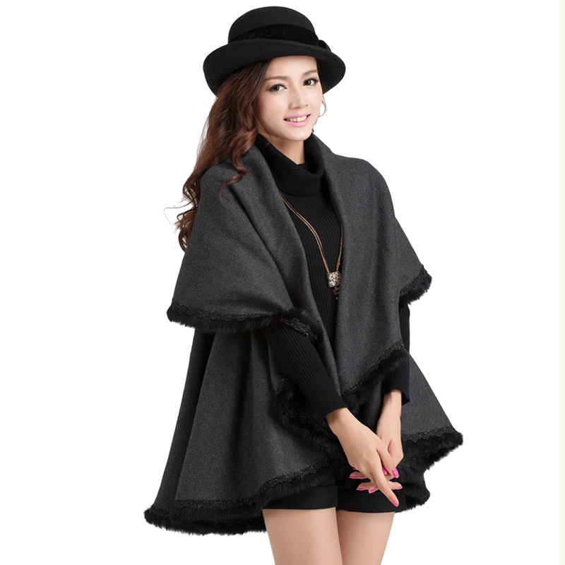 Free shipping Cloak cape thickening sweater outerwear irregular woolen plus size 2012 female