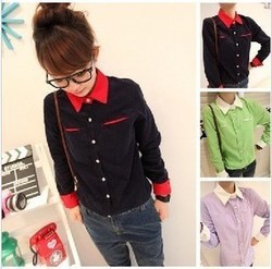 Free Shipping Clothes new arrival 2013 handsome fashion all-match candy color block corduroy fabric fashion blouses shirts