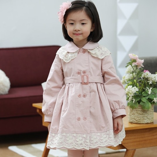 Free shipping Clothing children's clothing 2013 spring lace princess all-match turn-down collar trench 0128