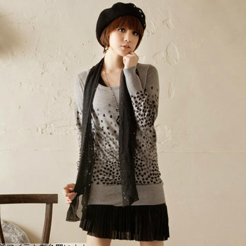 free shipping Clothing raider small heart r3807 crocheted slim hip sweater one-piece dress 260g