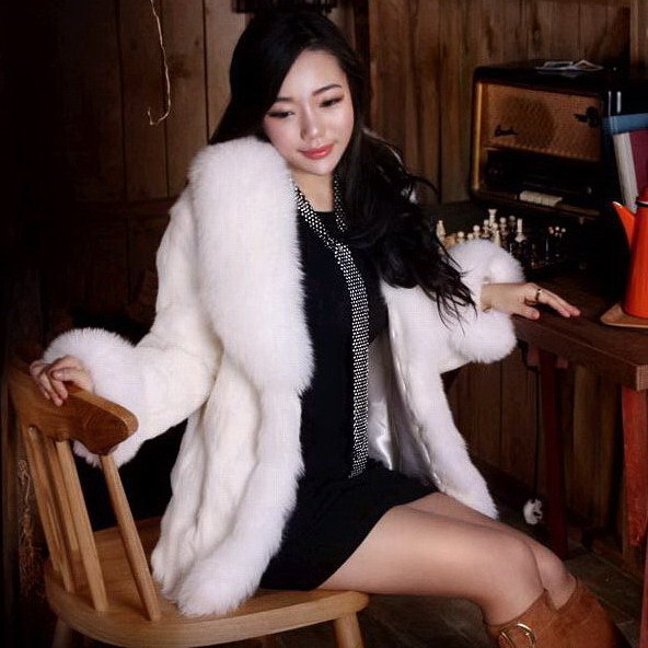 Free Shipping Clothing slim plus size fur rabbit fur fox fur wool overcoat outerwear thickening trench cloak