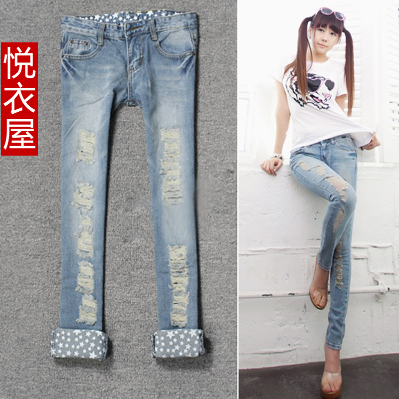 Free Shipping Clothing yf guangzhou clothes denim clothes hole pencil pants Wholesale