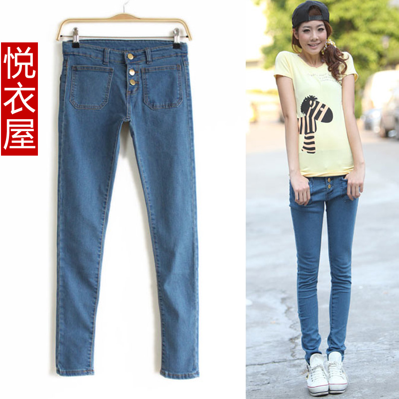 Free Shipping Clothing yi clothes clothing in  double breasted women's elastic jeans wholesale