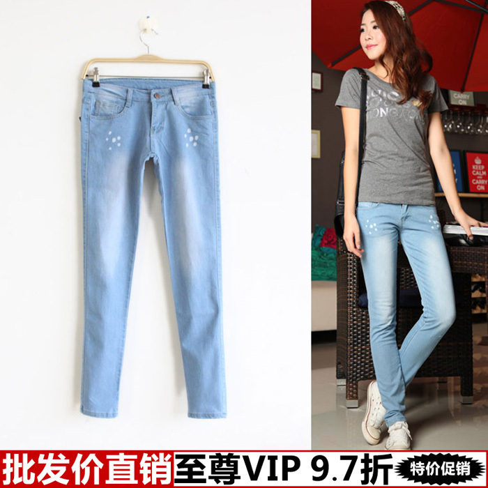 Free Shipping Clothing yi  clothes paint colorpoint women's high quality jeans skinny pants wholesale