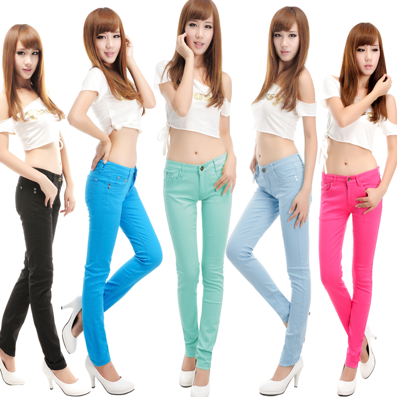 Free Shipping Colored pencil pants candy pants jeans female skinny pants plus size elastic casual long trousers autumn ECK001