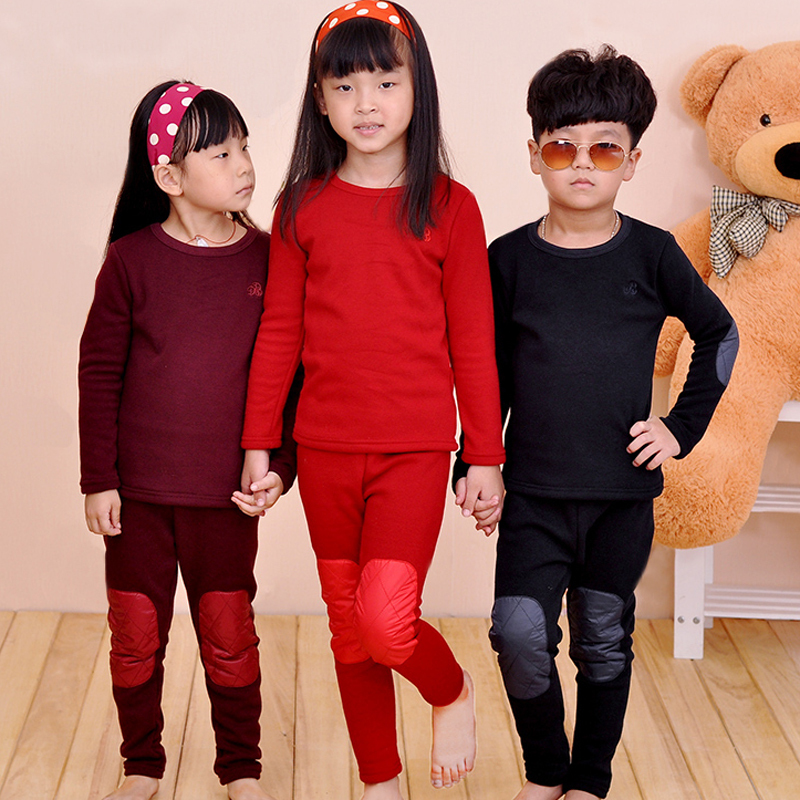 Free Shipping Colorful pig children's clothing male child female child  plus velvet thickening child thermal underwear set