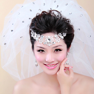 Free shipping, Colour bride big drop rhinestone bridal veil wedding dress multi-layer veil
