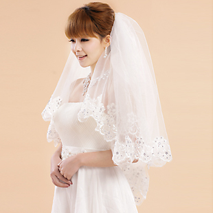 Free shipping, Colour bride fashion vintage laciness lyrate yarn train wedding dress 3 meters veil