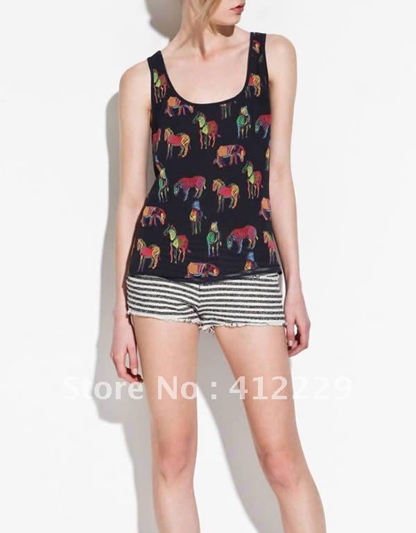 Free shipping  colt  sleeveless vest short sleeve print casual women chiffon blouse shirt new fashion 2012