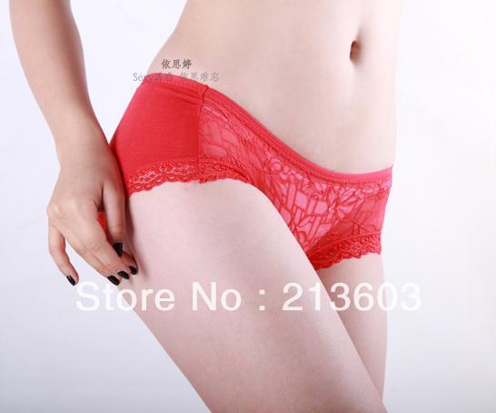 FREE SHIPPING comfortable 100% cotton perspectivity lace flower female butt-lifting trunk panties ,briefs, 593