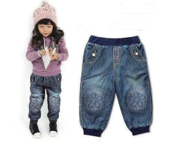 Free shipping/cool style /girl jeans/flower jeans! / Long Trousers Fashion/ 5piscs a lot