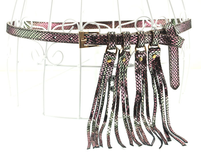 free shipping Coral fashion genuine leather serpentine pattern tieclasps personality tassel belt strap women's belt