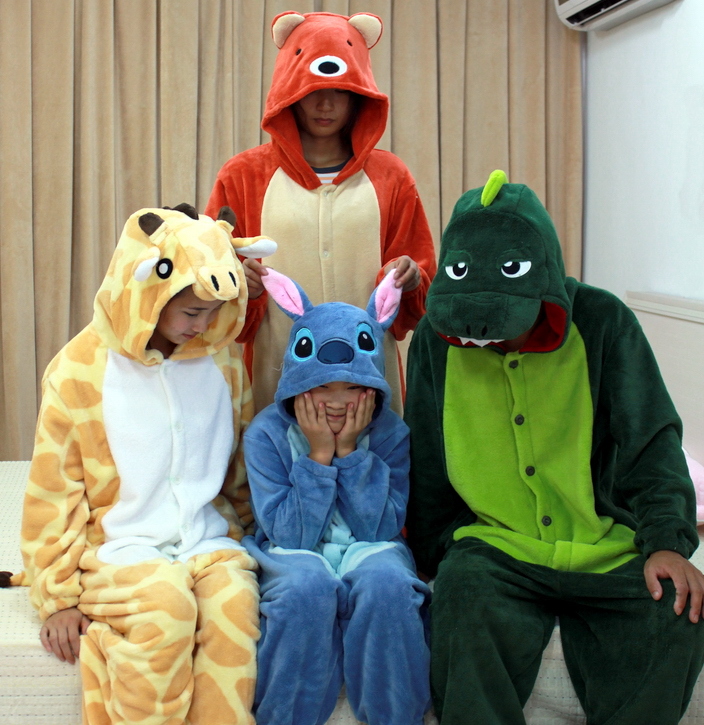 free shipping Coral fleece animal cartoon one piece sleepwear stitch rabbit lovers thickening lengthen