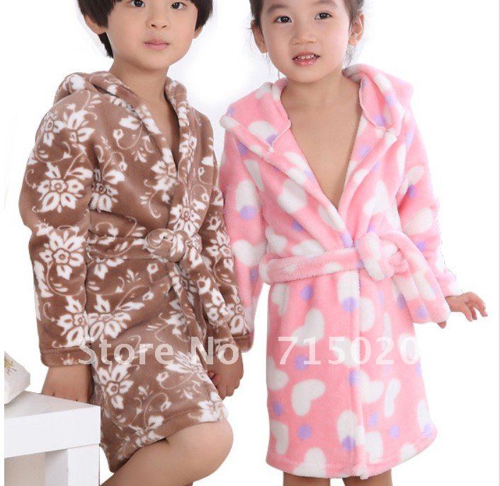 Free Shipping Coral fleece children gown thick 4 designs optional home suit pajamas bathrobe Blanket Sleepers