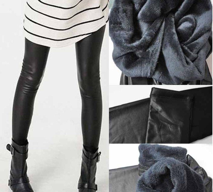 Free shipping coral fleece upset warm imitation leather show thin render pants nine minutes of pants