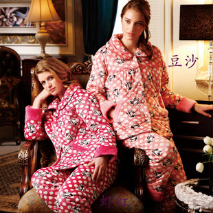 Free Shipping  coral fleece women's thickening cotton-padded lounge set z3637