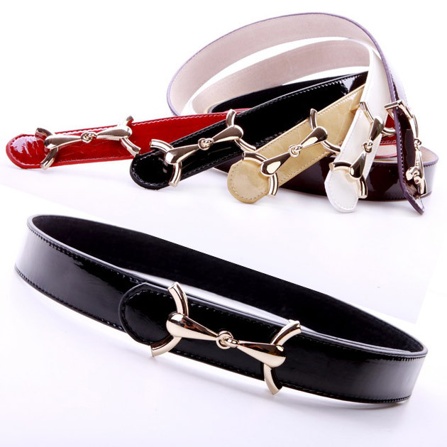 free shipping Coral pigskin japanned leather elegant quality unique elegant buckle women's belt ol intellectuality women's strap