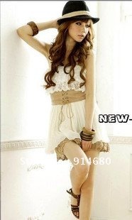Free shipping!Corea Chiffon dress Bud silk wiping a bosom Priming skirt(send belt)  Four colors Free size