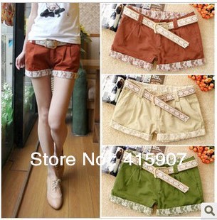 Free shipping!Corea Fashion Lace flanging leisure shorts five color Four size