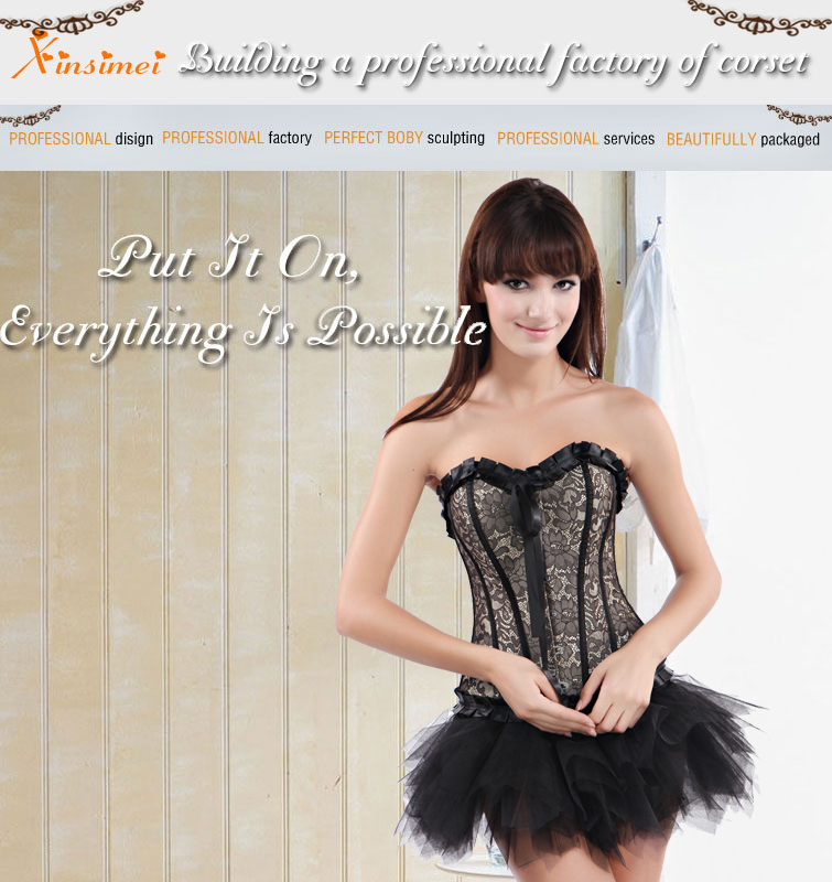Free shipping corset dress with skirt