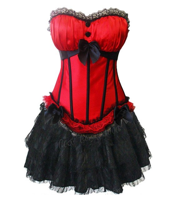 Free shipping!! Corset Red Sexy Lingerie wholesale retail G-string + Mini Skirt