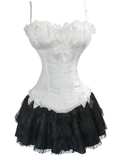 Free shipping!! Corset White Sexy Lingerie wholesale retail G-string + Mini Skirt
