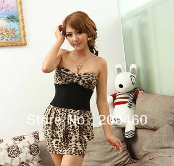 Free shipping cost women's Skirts, dress. off shoulder ,sexy culb leopard sleeveless mini Skirts sales promotion