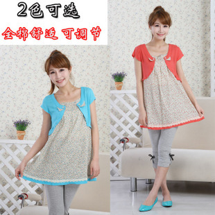 Free shipping Cotton 100% cotton summer rustic small faux two piece maternity shirt maternity short-sleeve shirt 1238009