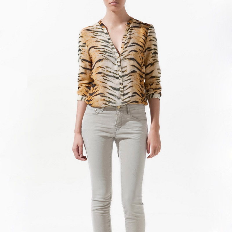 Free shipping cotton leopard  shirt 2012 brand new v-neck women long sleeve shirt for wholesale