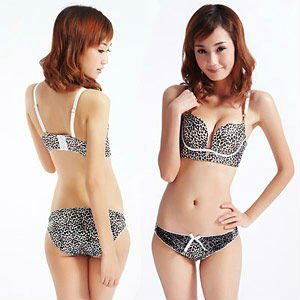 Free shipping cotton/polyester leopard style Cute Design sexy fancy bra panty set wholesale&retail 863