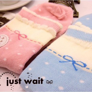 Free Shipping cotton women Lovely lace cotton socks bowknot dot love10 Pairs/Lot colour mixture