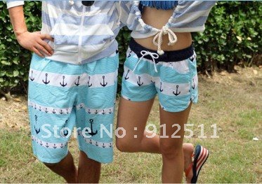 Free Shipping  Couple Blue Pirate Beach Pants Women/Men  Swim trunks  Lover  Fashion Swimwear Beach Shorts