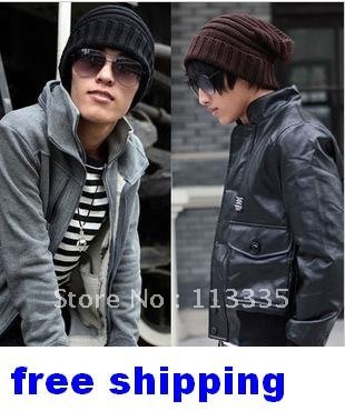 (free shipping CPAM) 2012  Korean version of the new adult autumn and winter wool cap Men fold flanging knitted cap with 2 color
