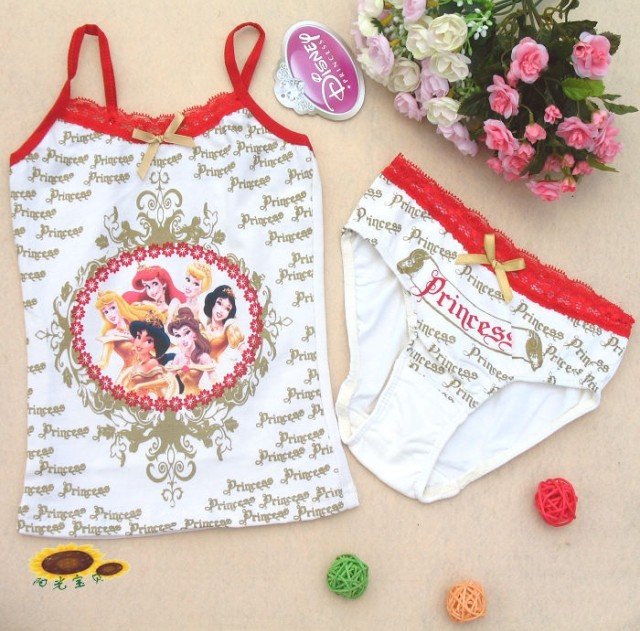 free shipping cream kids girls underwear sets suits vest briefs cotton tank with tag mix designs