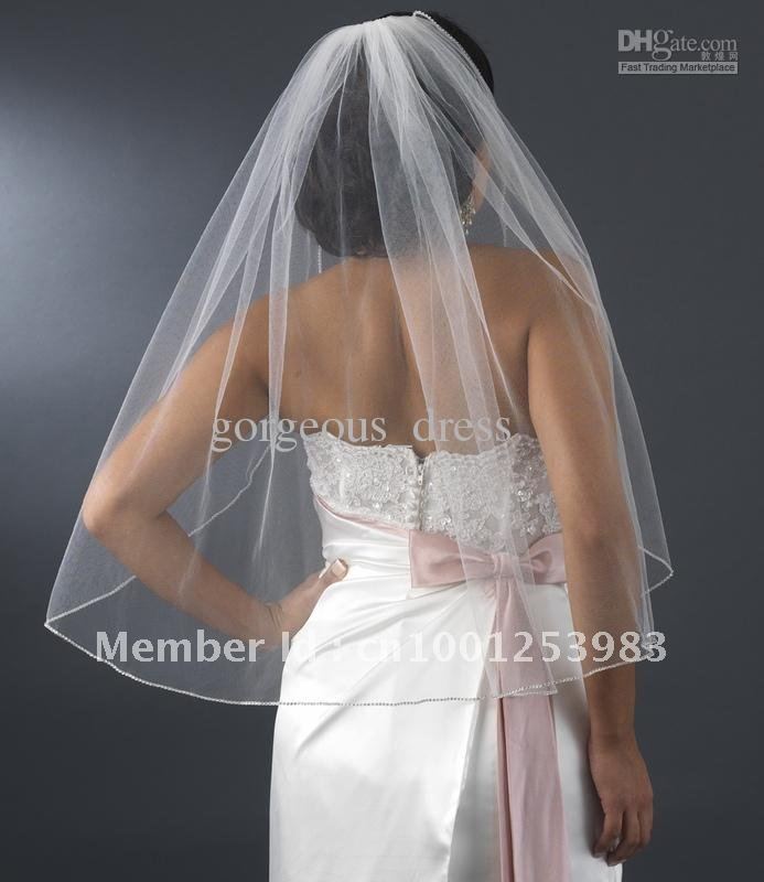 Free shipping Crystal Edge Elbow Length Bridal Wedding Veil White Bridal Accessories  --Hot sale